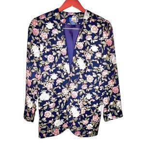 Vintage JL Sanford for Narragansett Womens Silk Blazer Size 8 Floral Textured